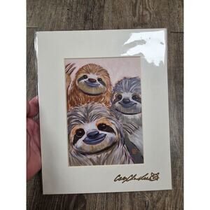 Cary Chun Lee Signed Matted 3 Sloths Print Artwork Brand New